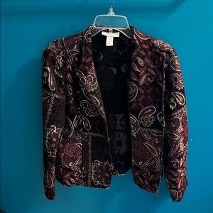 Dressbarn Burgundy and Black Paisley Blazer